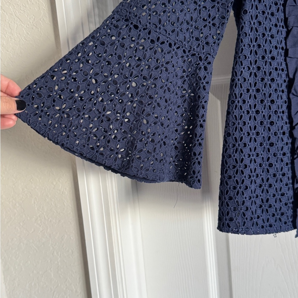 Draper James navy eyelet top with 3/4 bell sleeves size 4 - Picture 3 of 5